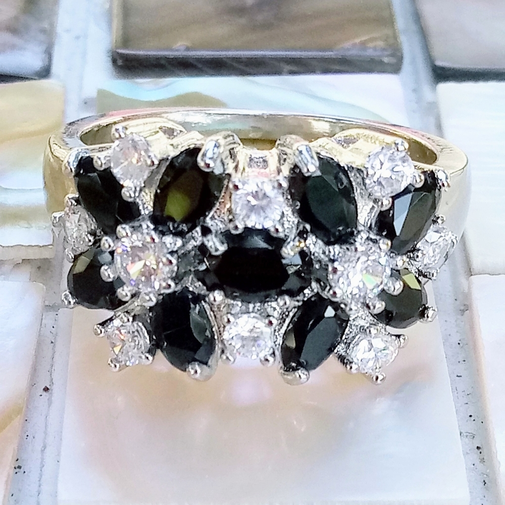 925 Sterling silver Black & White Topaz Ring